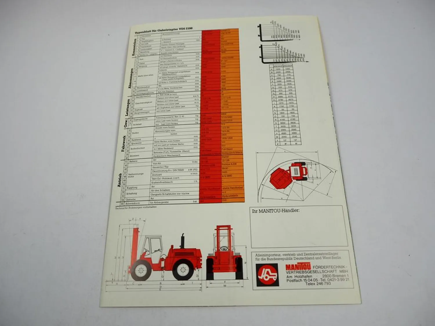 Original Prospekt Manitou 4 RE 30 40 HP Gabelstapler mit 6 Seiten von 1984