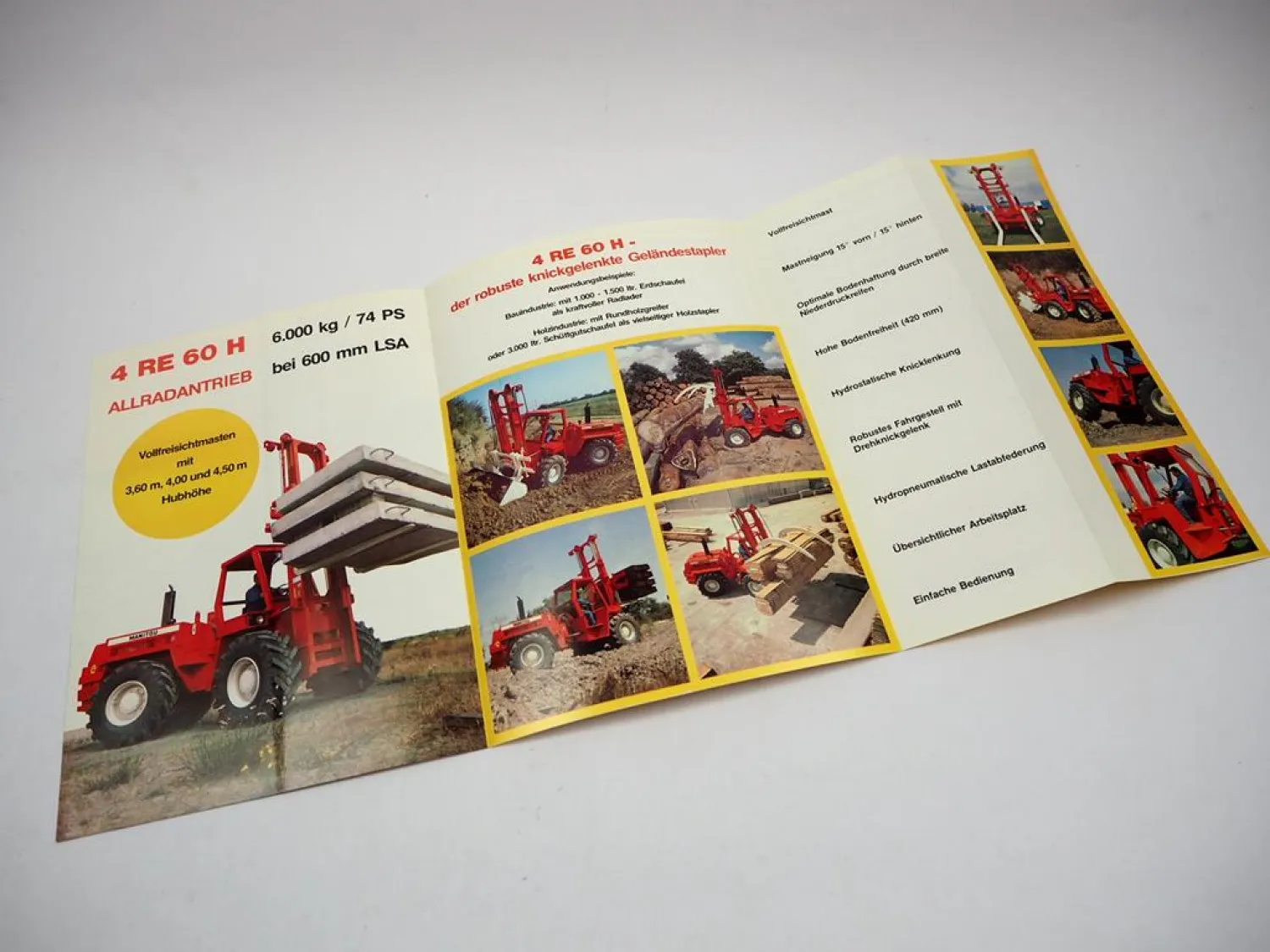 Original Prospekt Manitou 4 RE 60 H Allrad Geländelstapler mit 6 Seiten von 1984