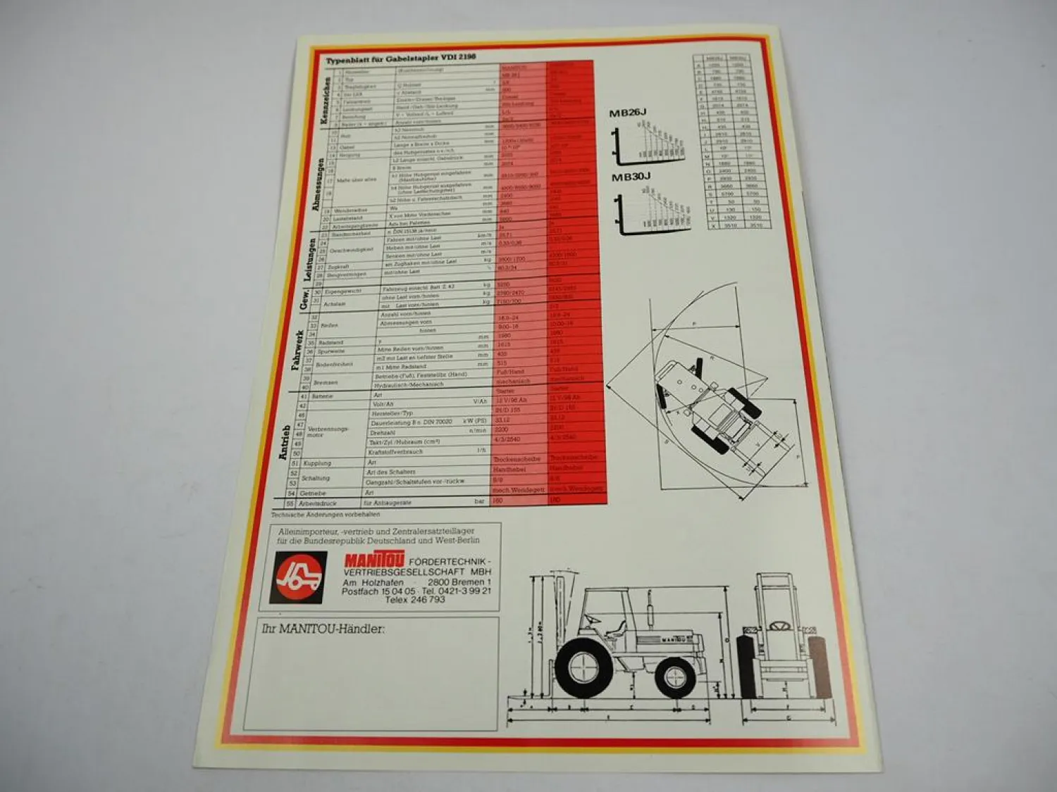 Original Prospekt Manitou MB 26 30 J Geländestapler mit 4 Seiten von 84