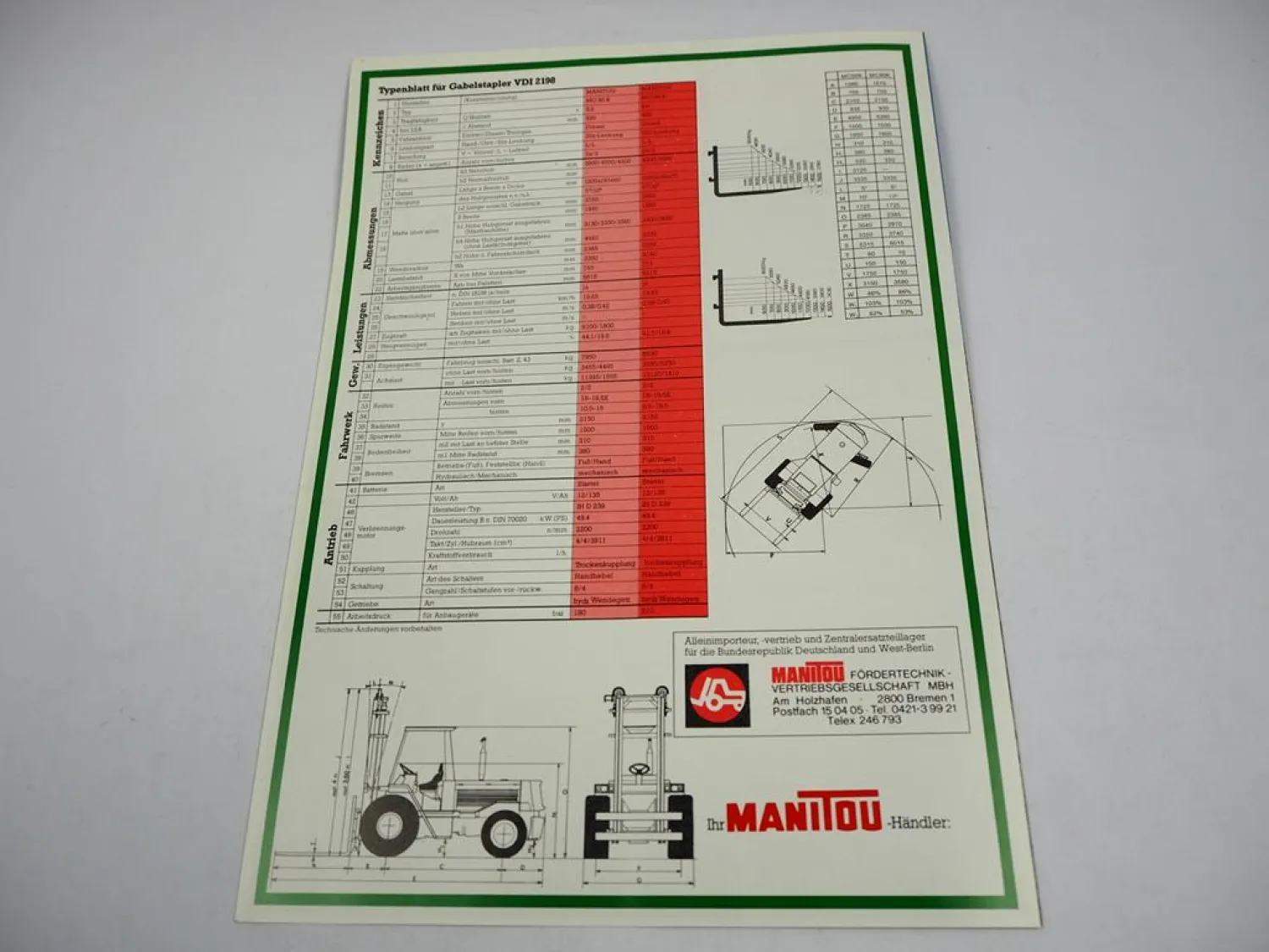 Original Prospekt Manitou MC 50 60 K Gabelstapler mit 4 Seiten von 1984
