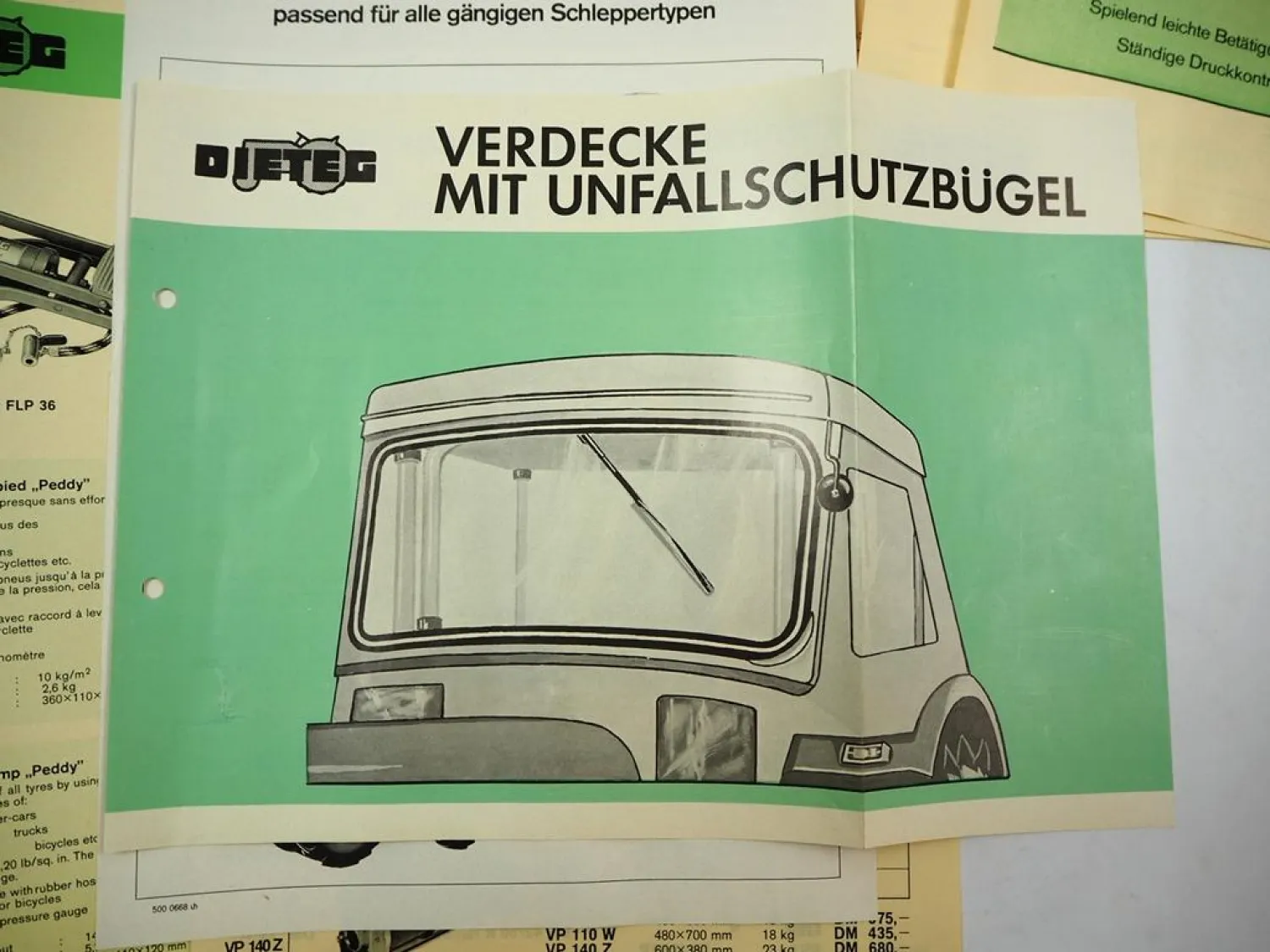 Original Prospekt Mappe Dieteg Schlepperkabine Verdeck f. Eicher IHC Deutz Fendt