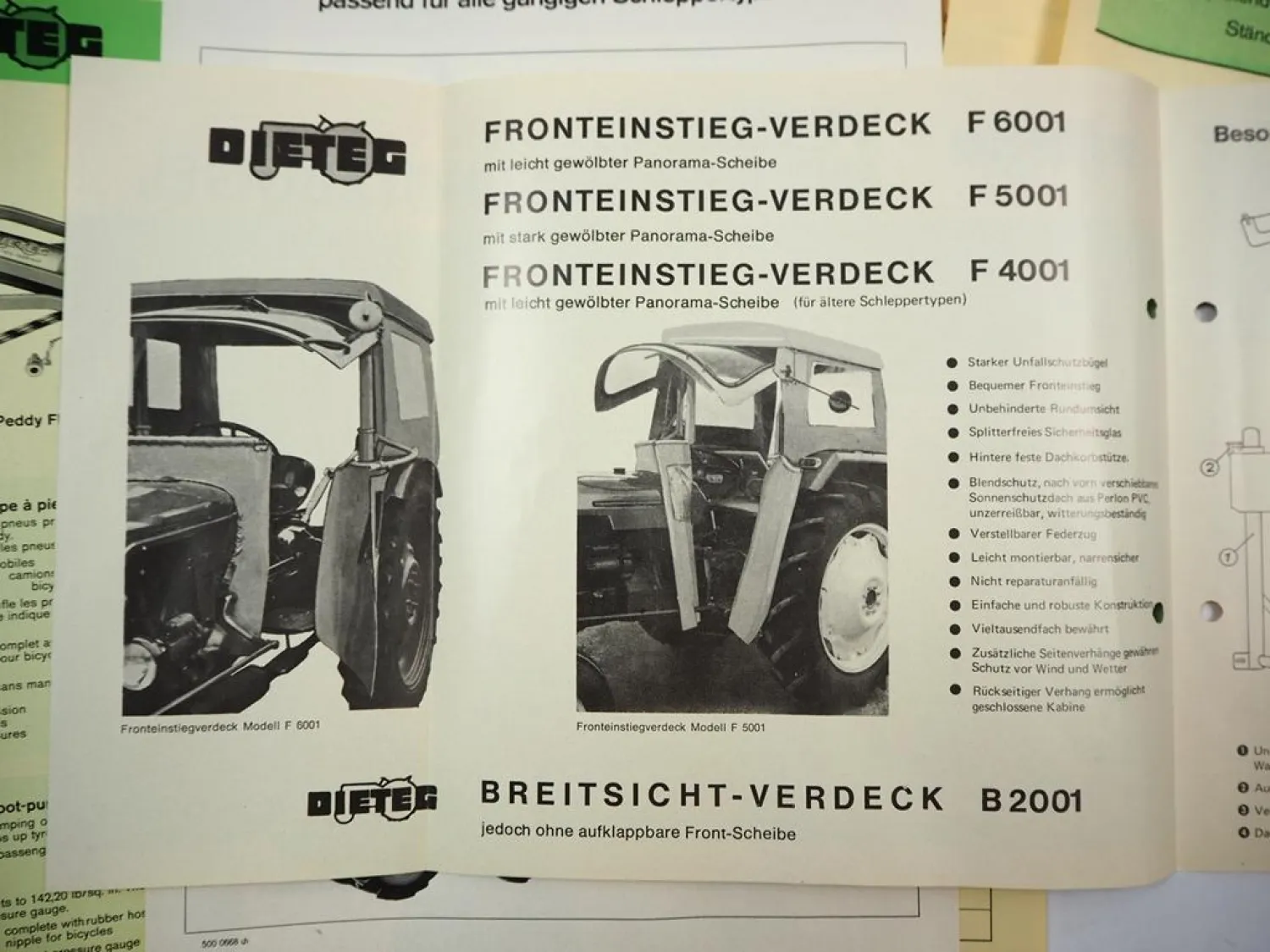 Original Prospekt Mappe Dieteg Schlepperkabine Verdeck f. Eicher IHC Deutz Fendt