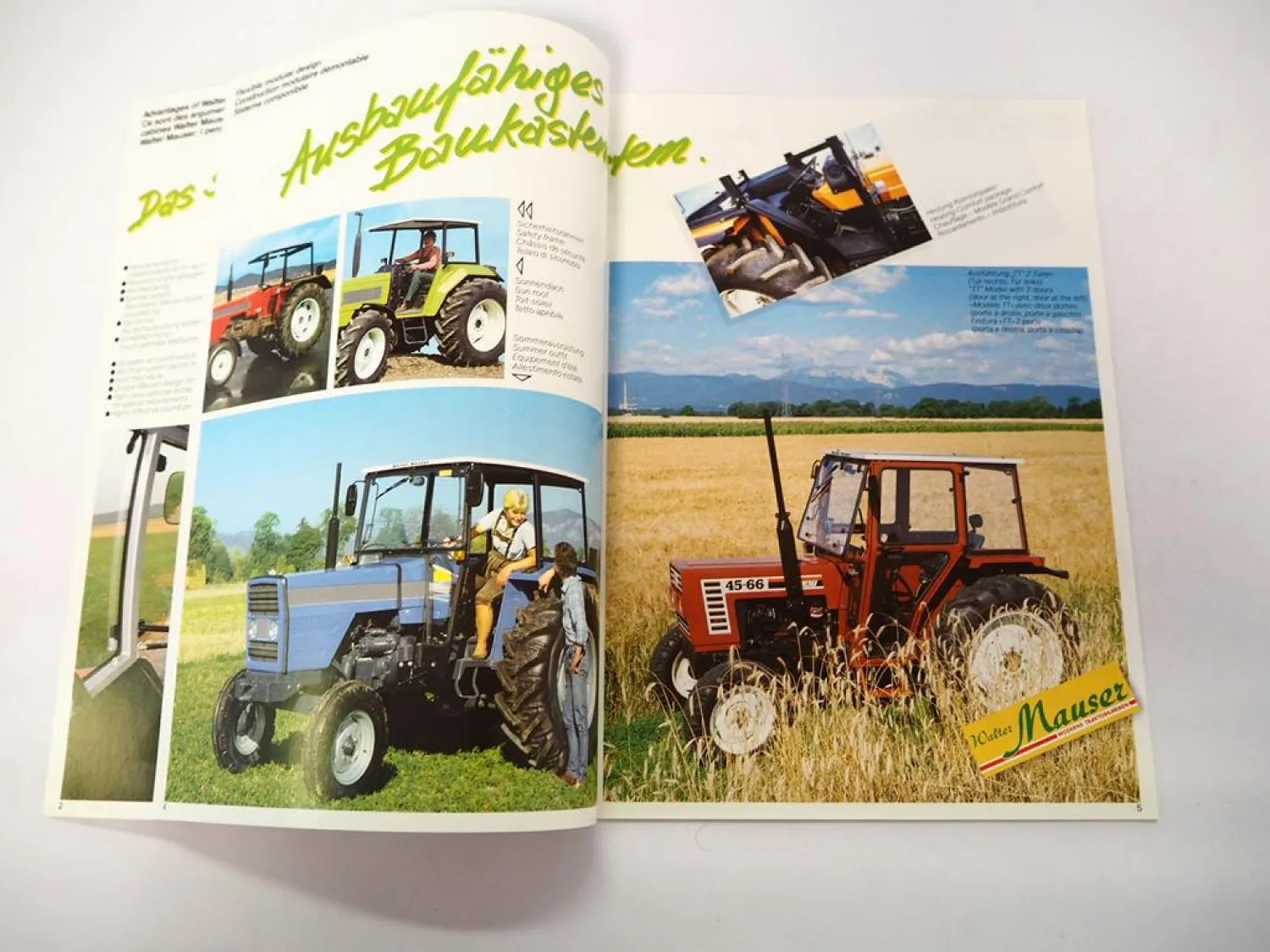Original Prospekt Mauser Traktorkabine für Fendt Deutz IHC MF Ford Fiat 1986
