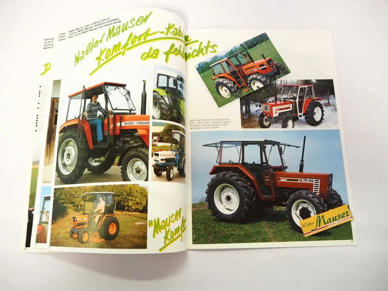 Original Prospekt Mauser Traktorkabine für Fendt Deutz IHC MF Ford Fiat 1986