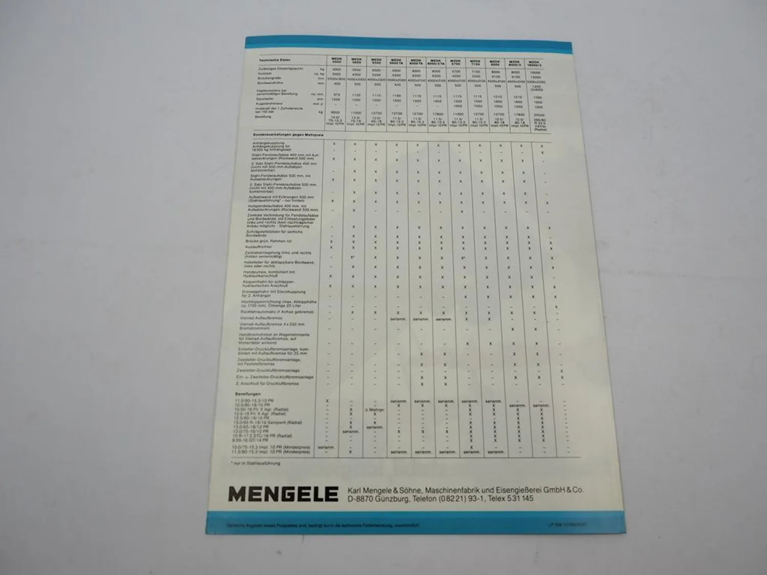 Original Prospekt Mengele MEDK MZDK Kippanhänger 1980er Jahre