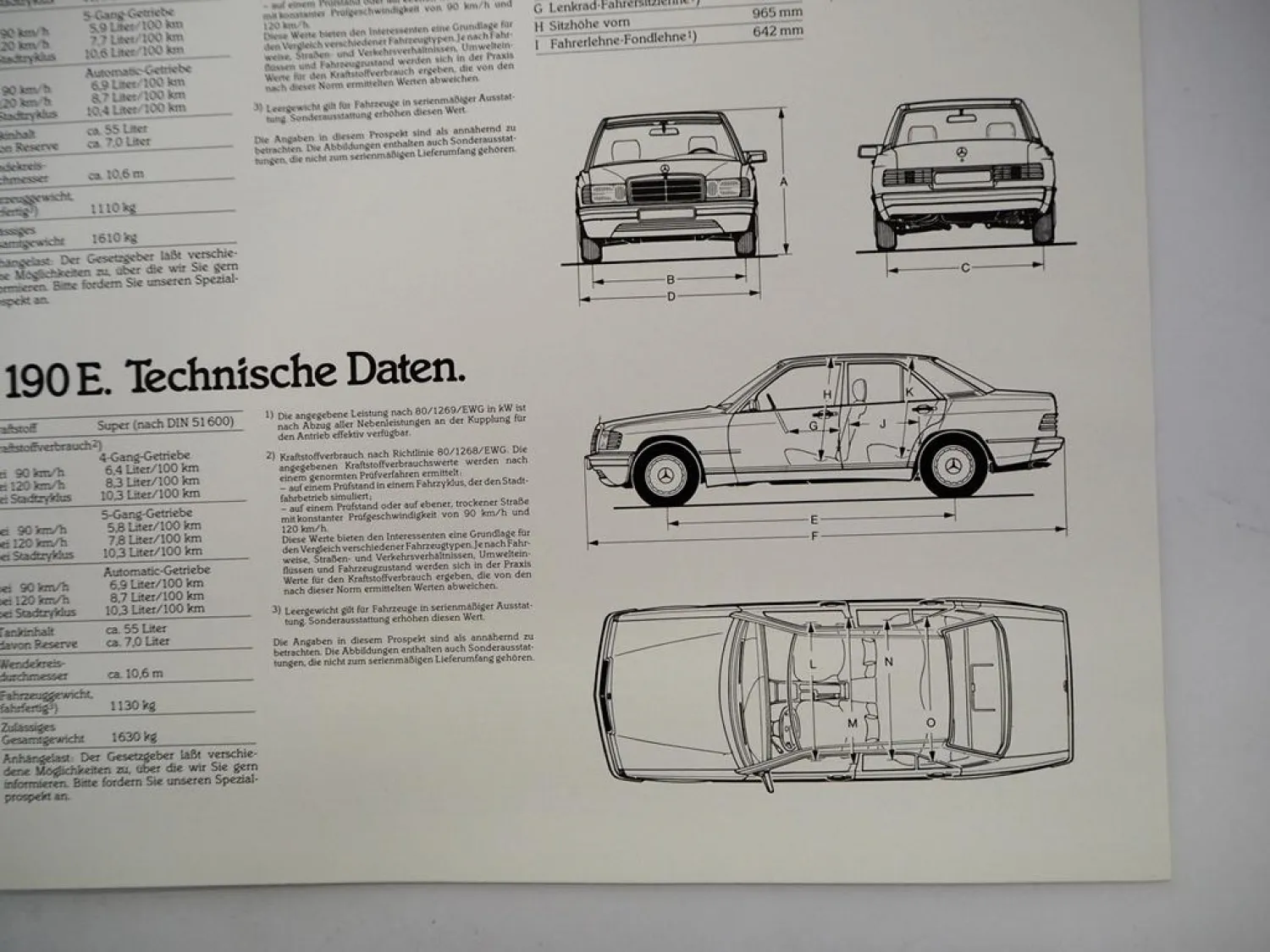 Original Prospekt Mercedes Benz 190 190E Typ W201 1985