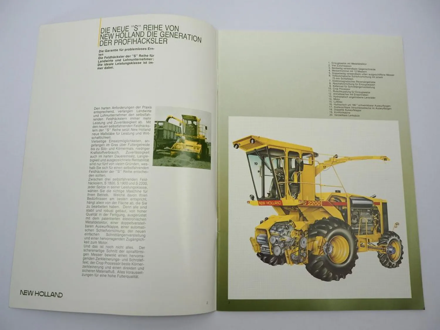 Original Prospekt New Holland S 1800 1900 2200 Selbstfahrender Feldhäcksler 1986