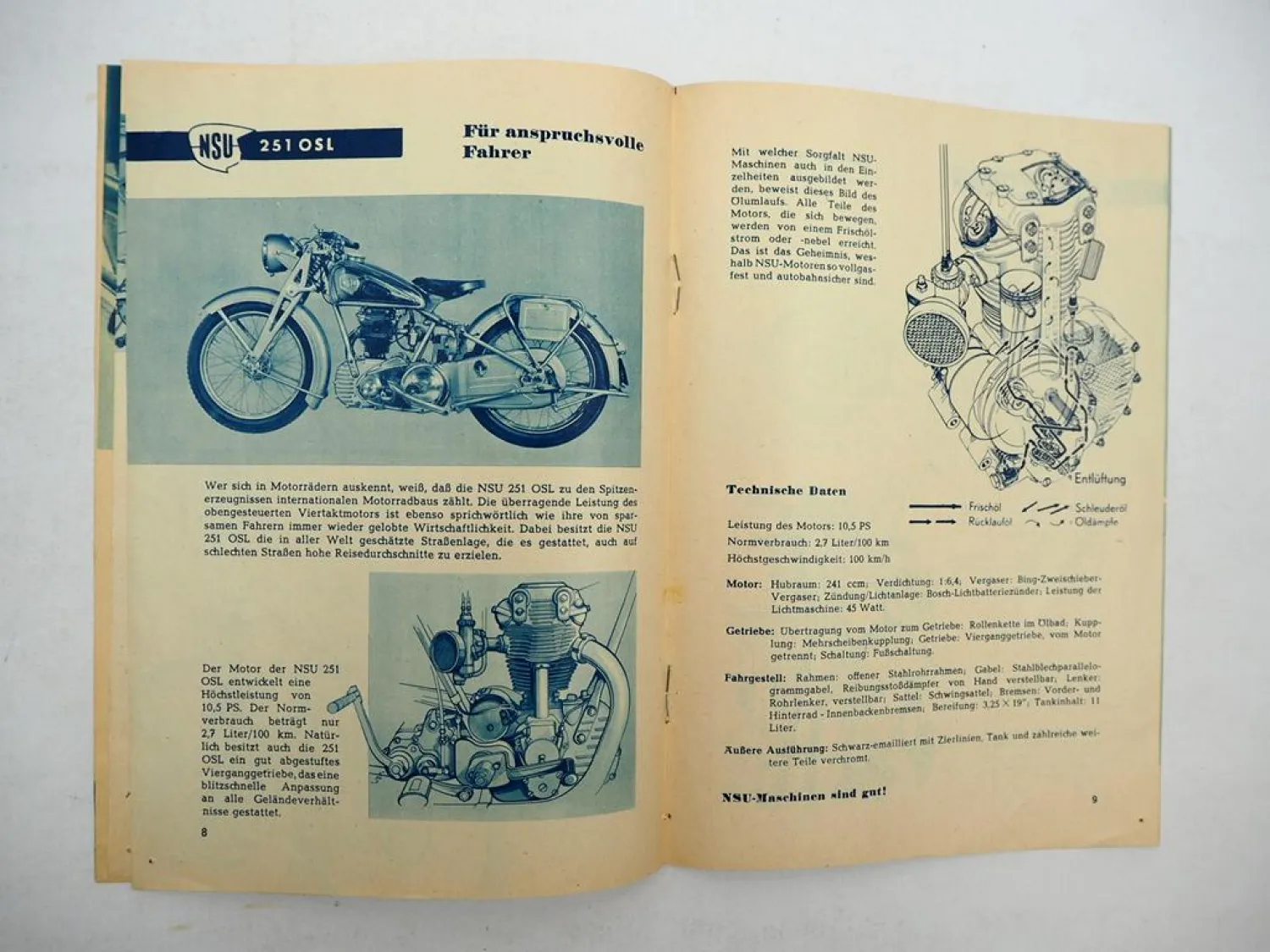 Original Prospekt NSU Quick Fox Consul Lambretta Motorrad 1940/50er Jahre