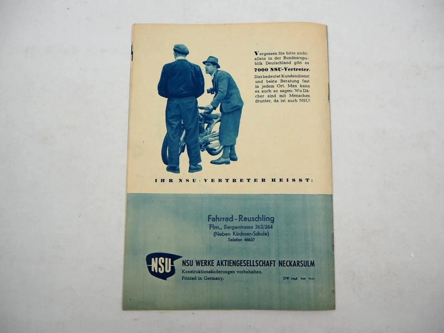 Original Prospekt NSU Quick Fox Consul Lambretta Motorrad 1940/50er Jahre