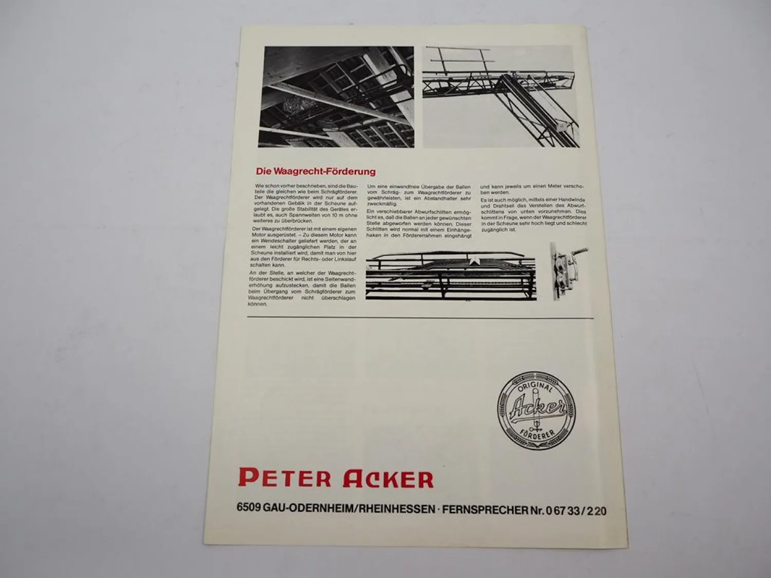 Original Prospekt Peter Acker Ballenförder Anlage Goliath ca. 1970er Jahre