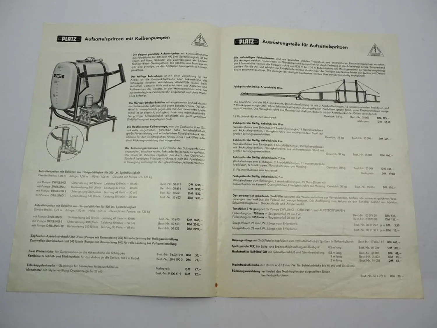 Original Prospekt Platz Pflanzenschutz Aufsattel Spritzen an Schlepper 1960er J.