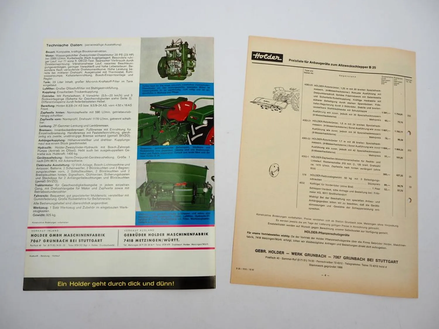 Original Prospekt Preisliste Holder B25 Diesel Schlepper mit 20 PS 1970