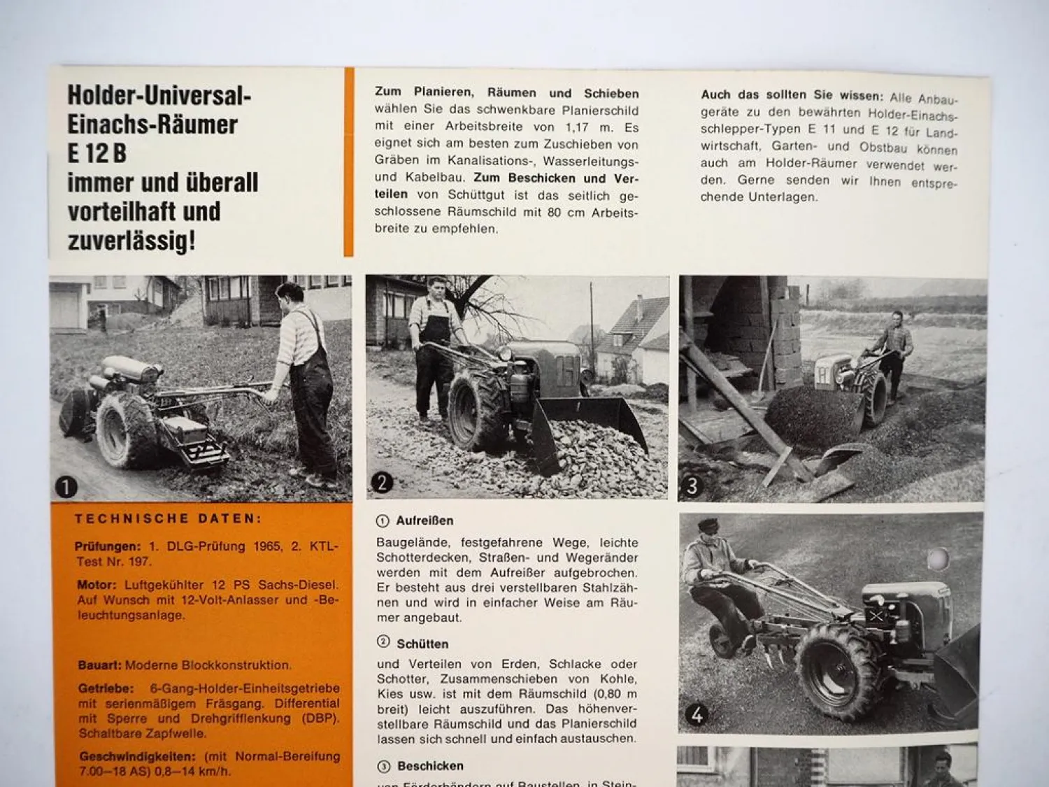 Original Prospekt Preisliste Holder E12B Diesel Einachs Räumer mit 12 PS 1970