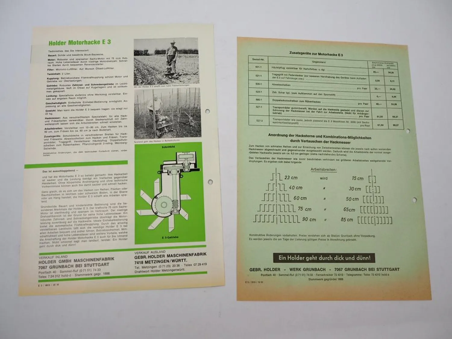 Original Prospekt Preisliste Holder E3 Motorhacke mit 3 PS 1970