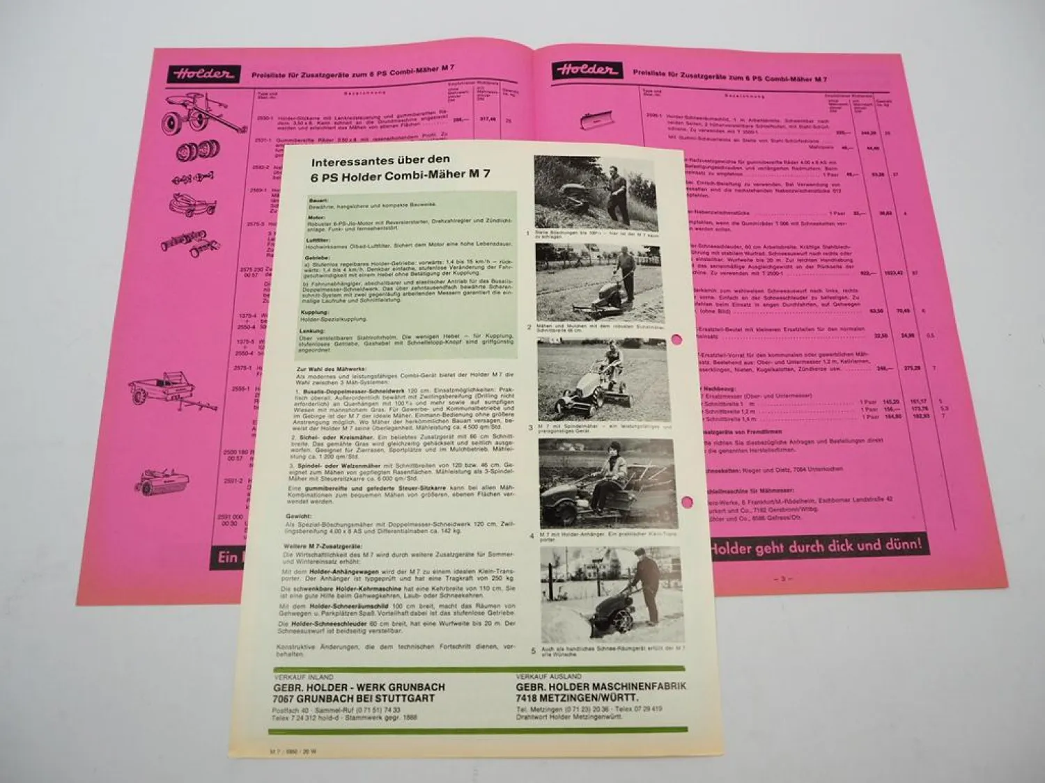 Original Prospekt Preisliste Holder M7 Combi Mäher mit 6 PS 1970