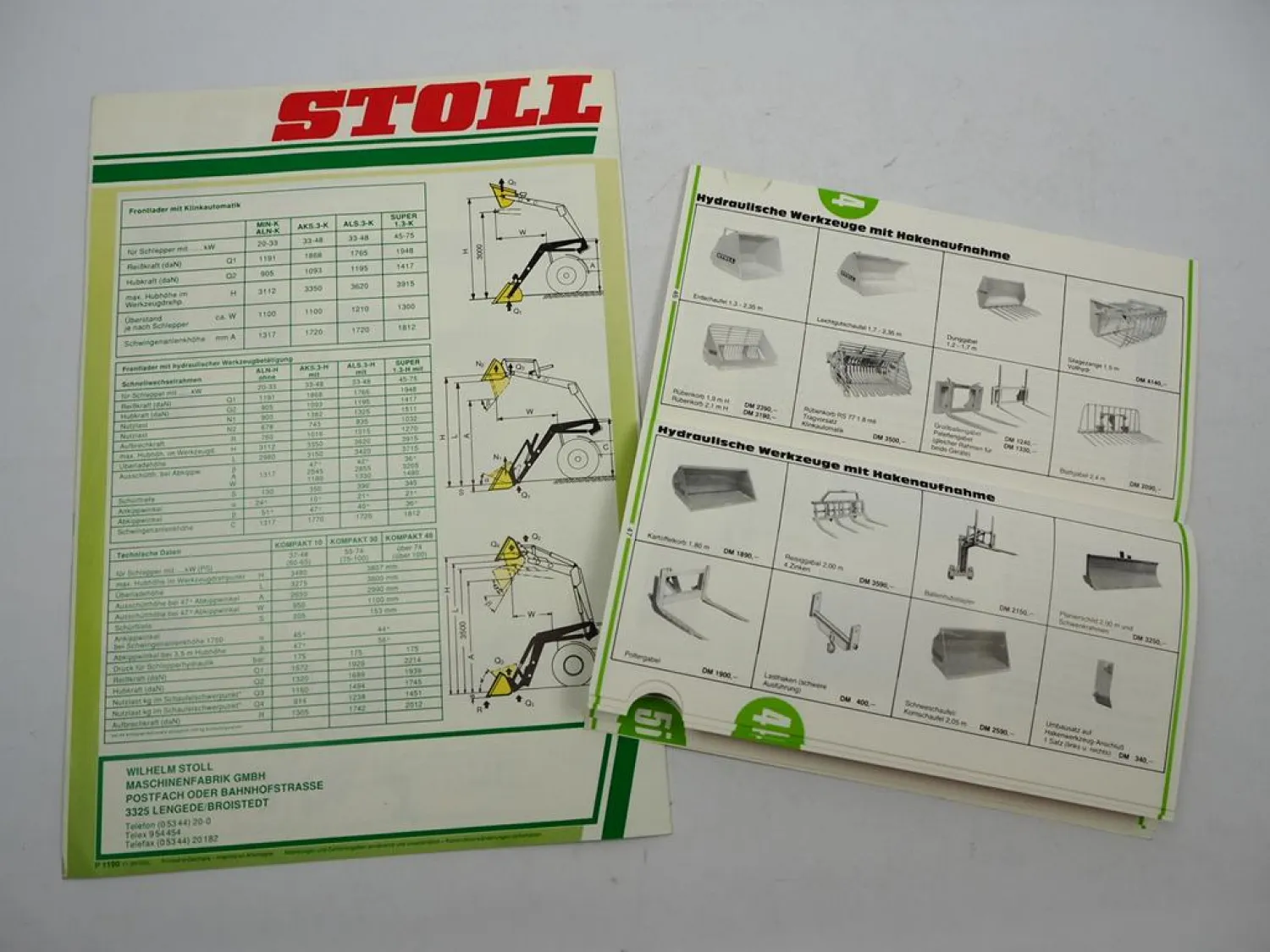 Original Prospekt Preisliste Stoll Frontlader AKS ALS Super Kompakt 1980er Jahre