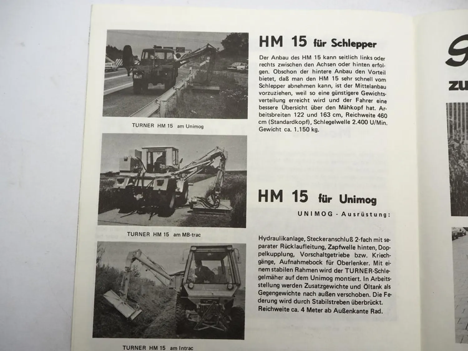 Original Prospekt Ransomes Turner Schlegelmäher an Schlepper Unimog MB-trac