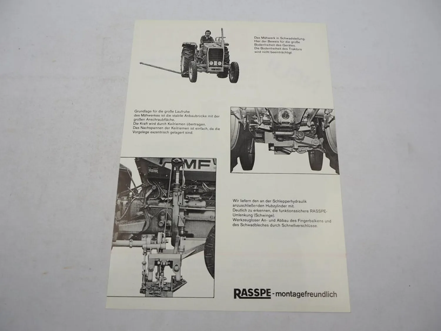 Original Prospekt Rasspe Mähwerk für Massey Ferguson MF 235 245 Traktoren 1978