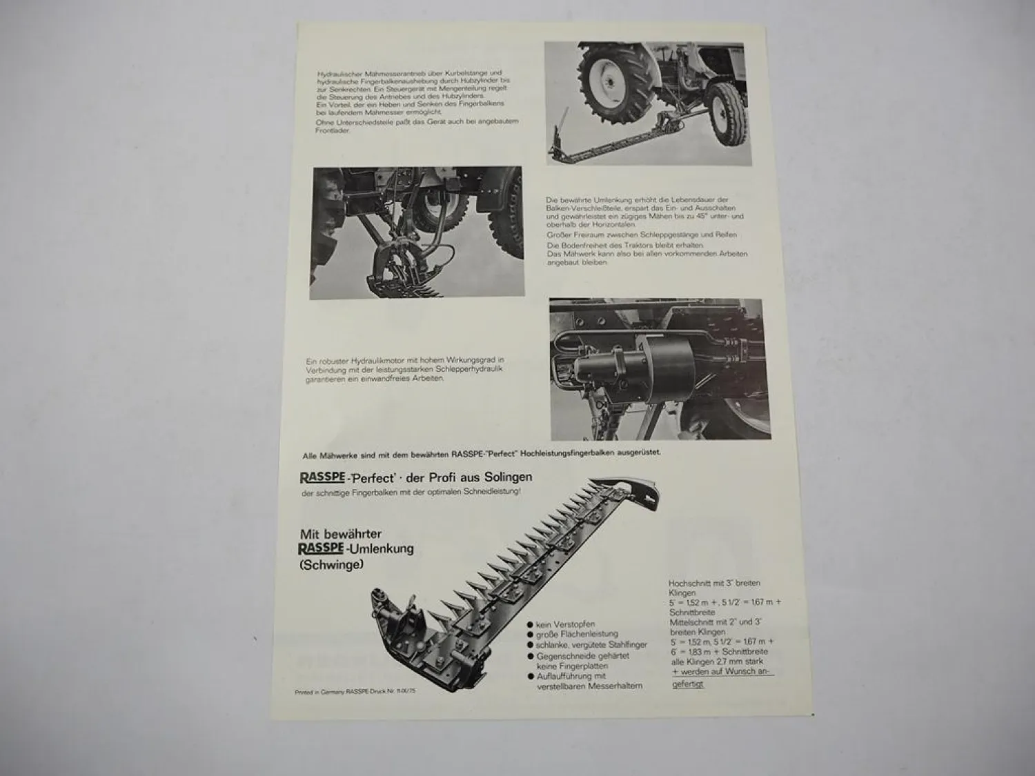 Original Prospekt Rasspe Zwischenachs Mähwerk für 775 780 885 David Brown 1975