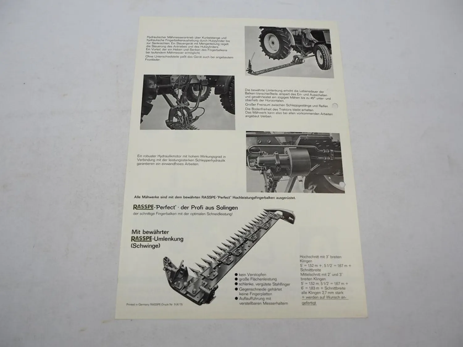 Original Prospekt Rasspe Zwischenachs Mähwerk für David Brown Traktoren 1975