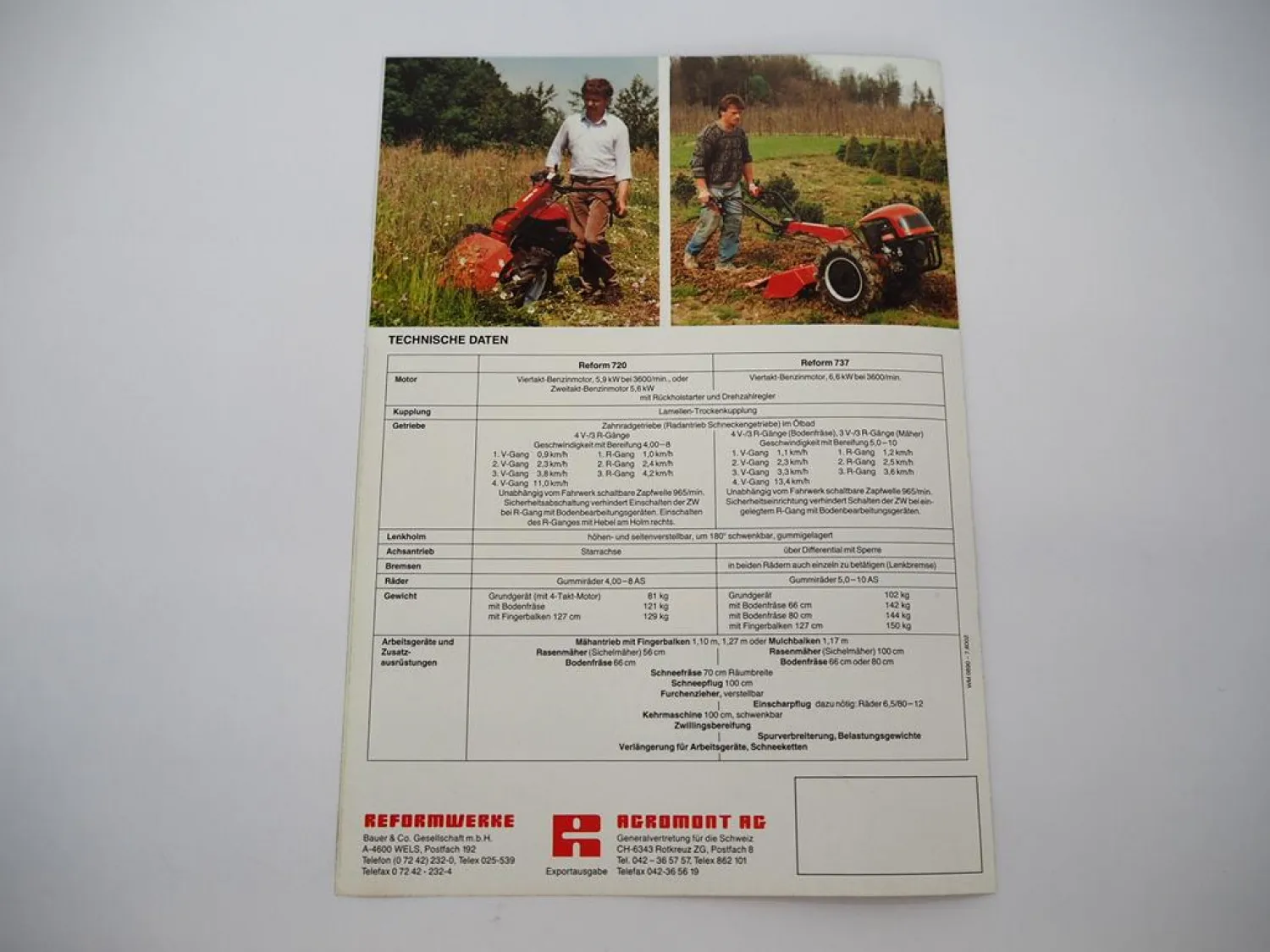 Original Prospekt Reform 720 737 Motormäher Einachser Schneefräse 1990er Jahre