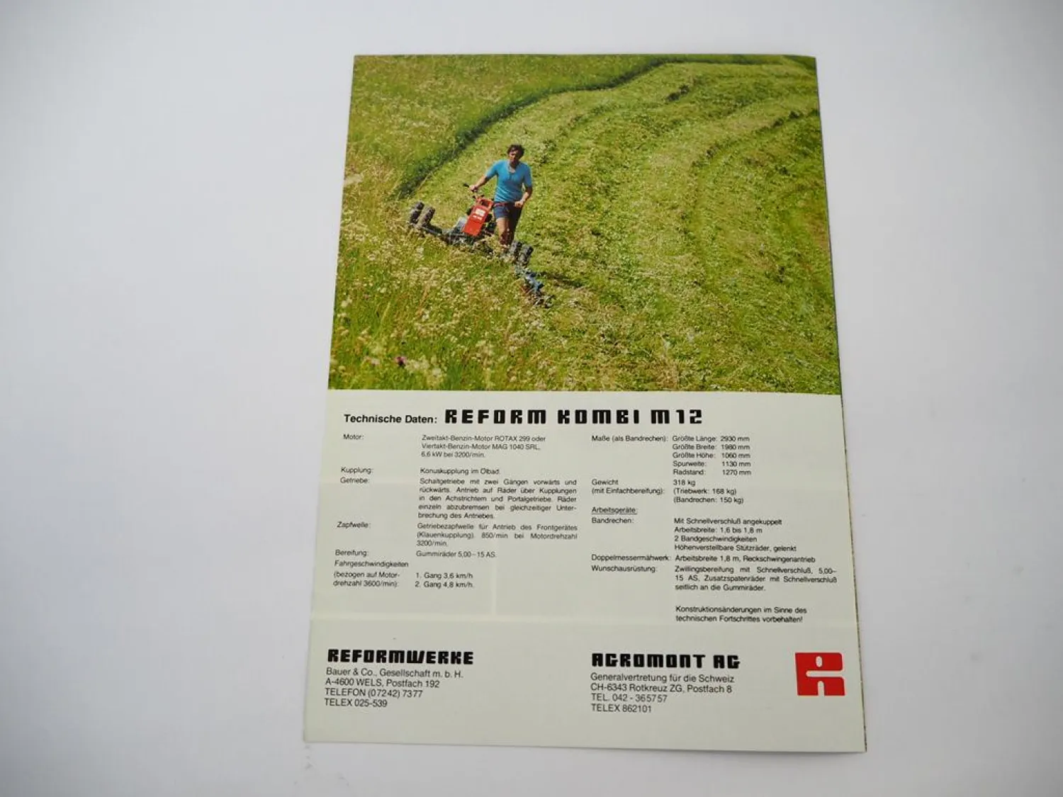 Original Prospekt Reform Kombi M12 Motormäher mit technischen Daten 1990er Jahre