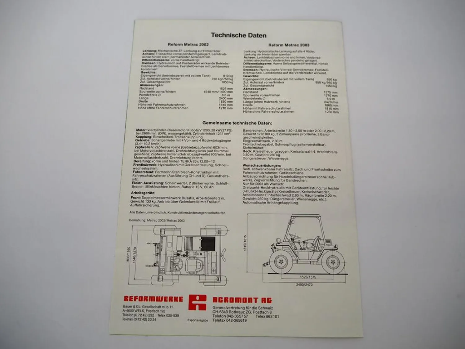 Original Prospekt Reform Metrac 2002 2003 Traktor Mäher mit 27 PS 1990er Jahre