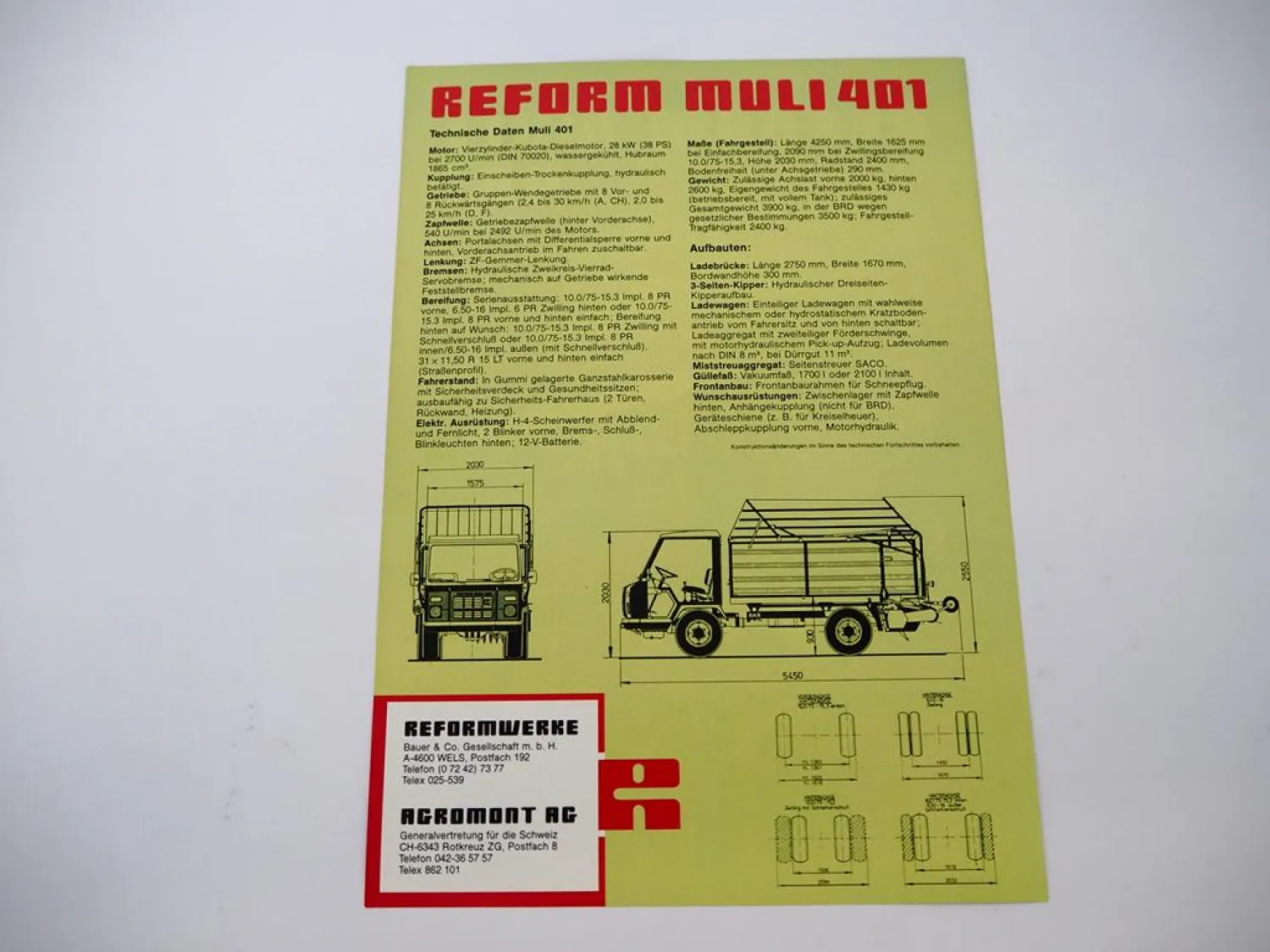Original Prospekt Reform Muli 401 Transporter Geräteträger 1990er Jahre
