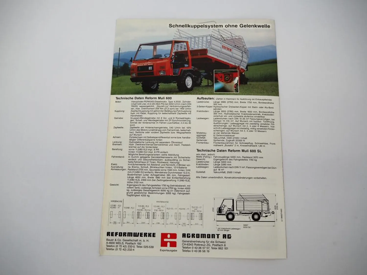 Original Prospekt Reform Muli 600 600SL Transporter Geräteträger 1990er Jahre