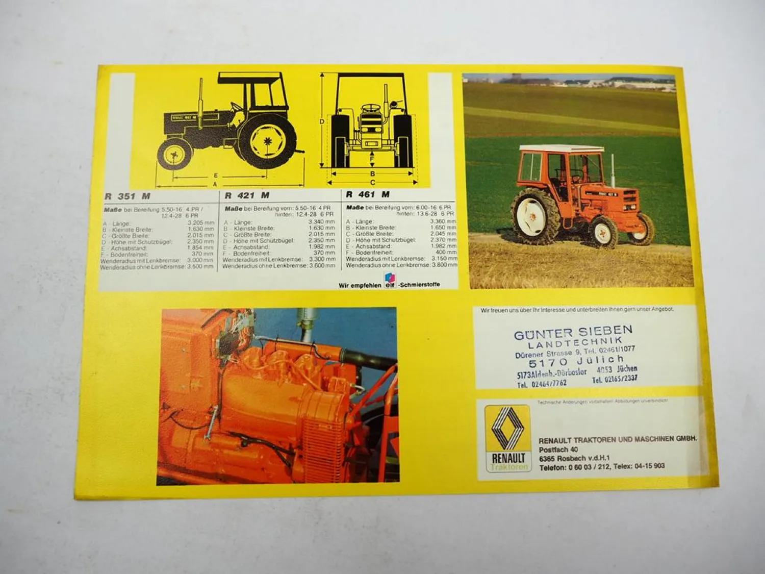Original Prospekt Renault R 351M 421M 461M Schlepper 1970er Jahre