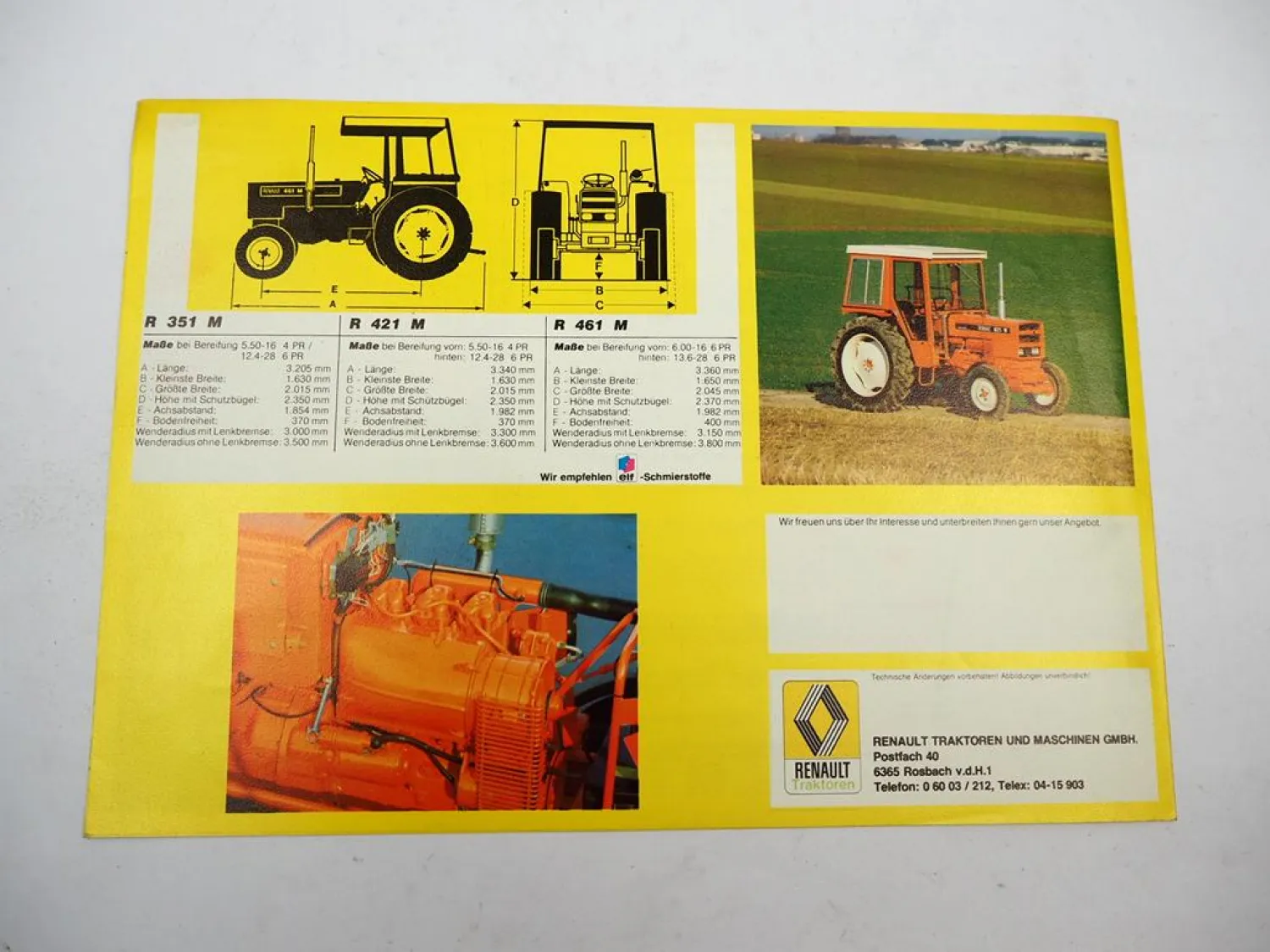 Original Prospekt Renault R 351M 421M 461M Schlepper aus den 1970er Jahren