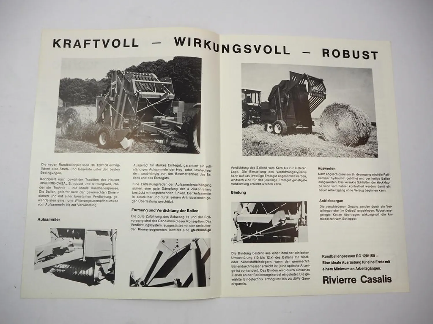 Original Prospekt Rivierre Casalis RC 120 150 Rundballen Presse 1990er Jahre