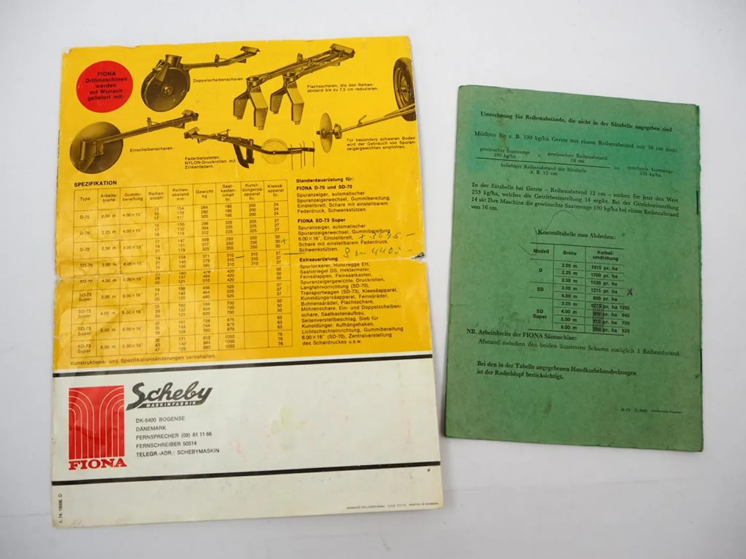 Original Prospekt + Sätabelle Scheby Fiona D SD SD-Super Drillmaschine 1974