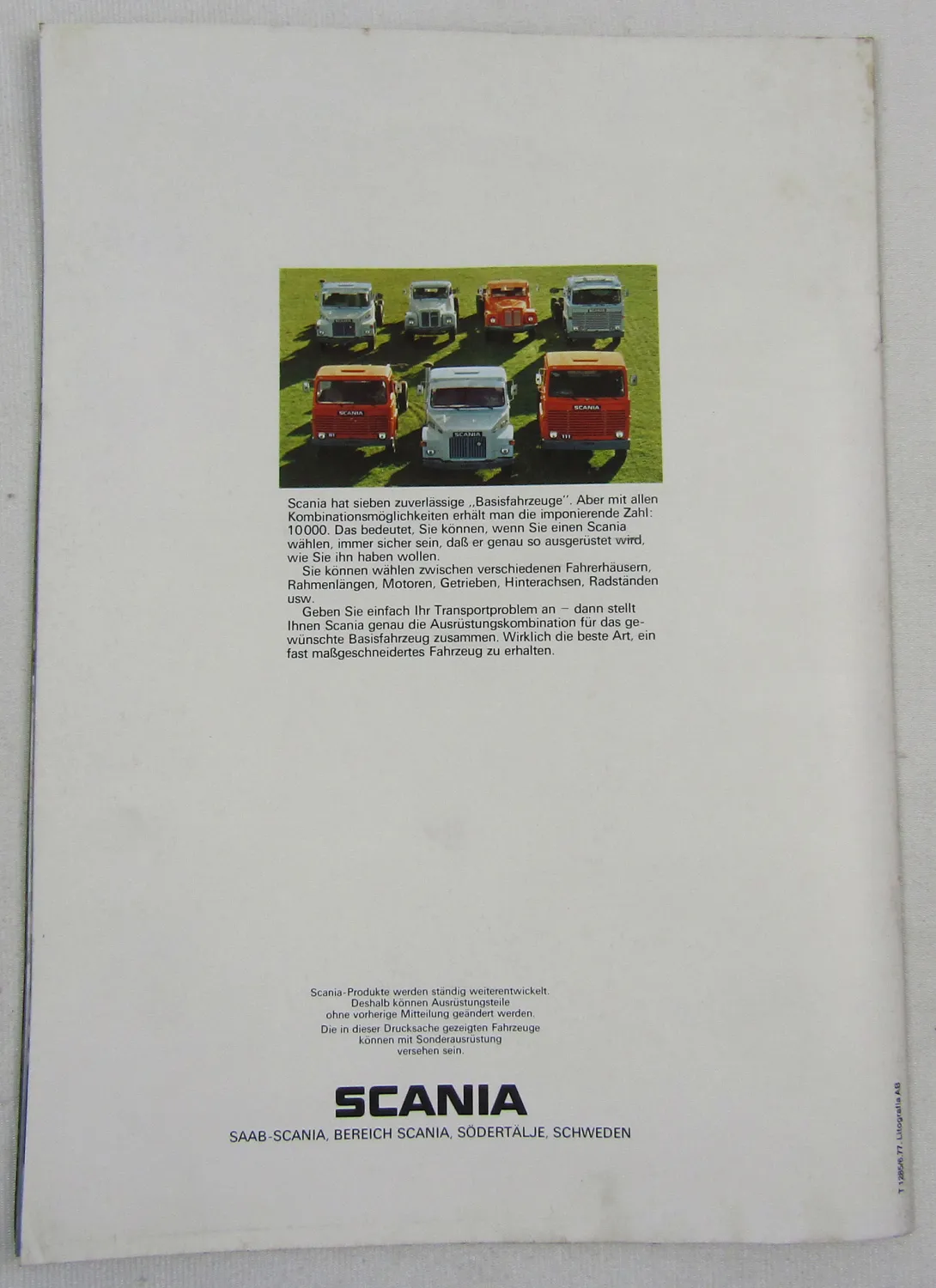 original Prospekt SCANIA LB81 LKW von 6/1977 mit technischen Daten