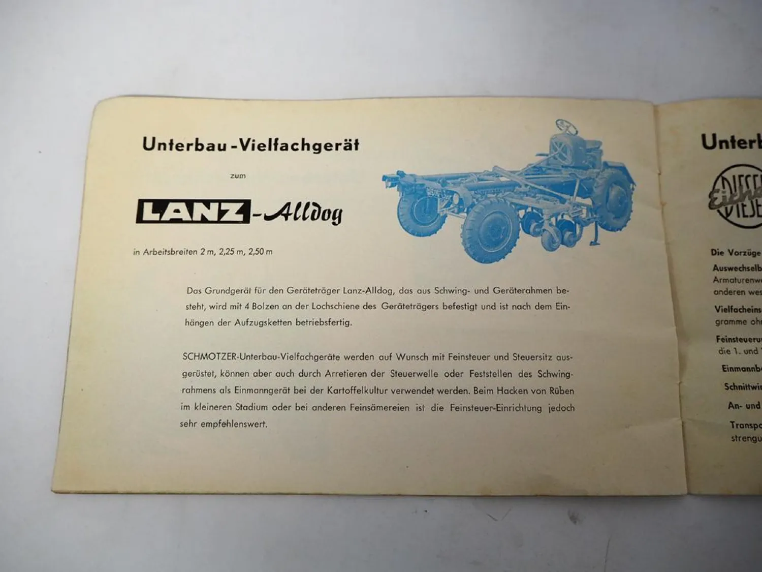 Original Prospekt Schmotzer Anbau Vielfachgeräte für Schlepper Eicher Lanz Alldog