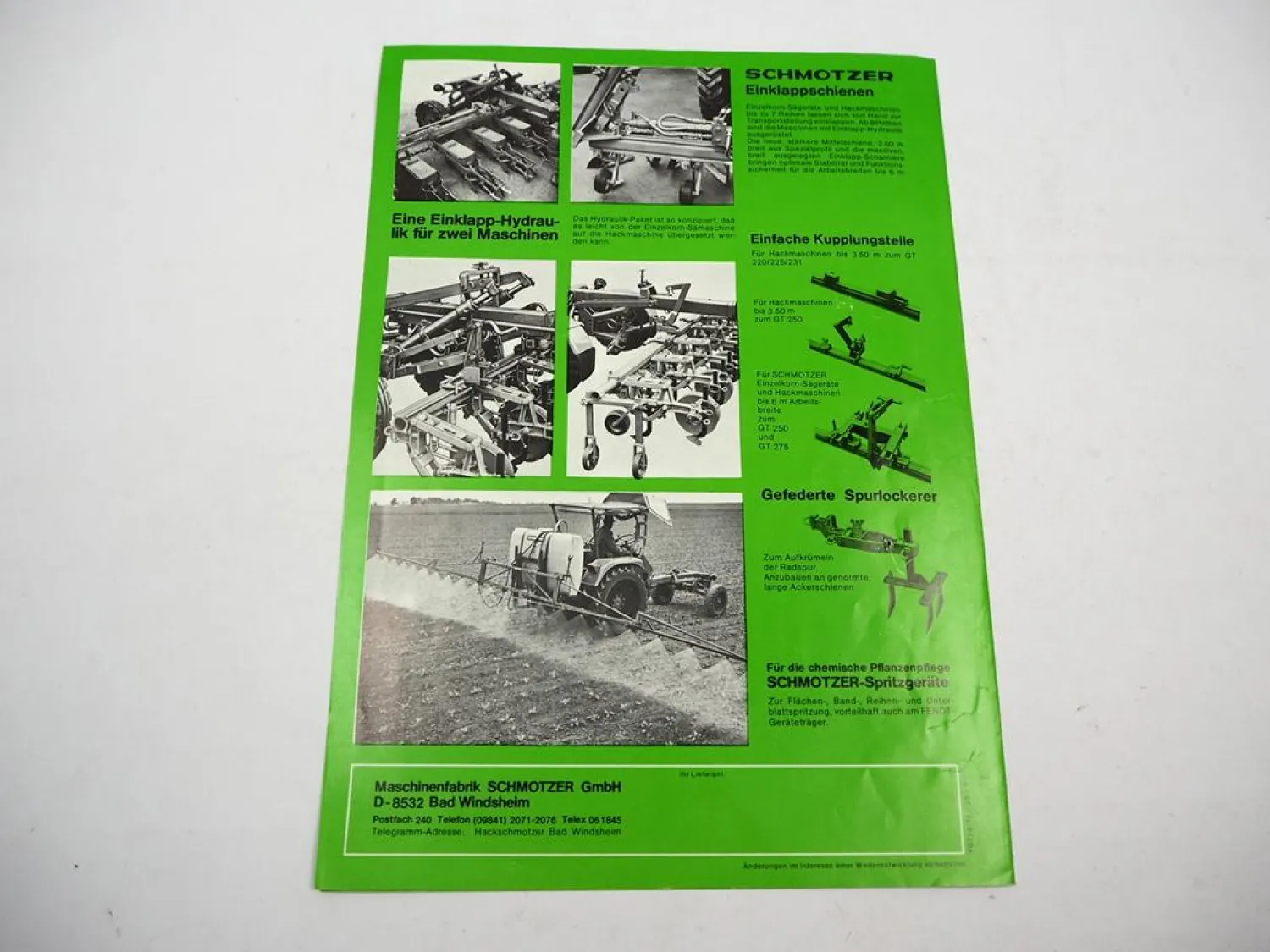 Original Prospekt Schmotzer Anbaugeräte für Fendt Geräteträger GT 250 275 1976