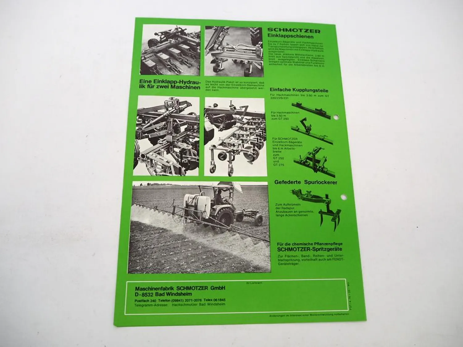 Original Prospekt Schmotzer Anbaugeräte für Fendt GT 250 275 Geräteträger 1976