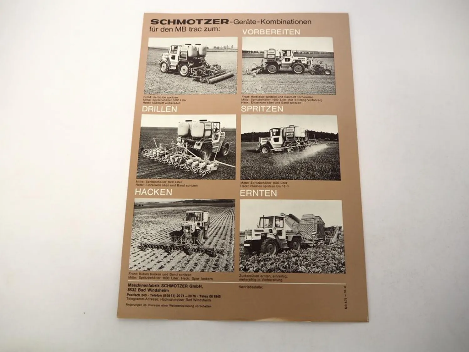 Original Prospekt Schmotzer Anbaugeräte für MB trac 1975