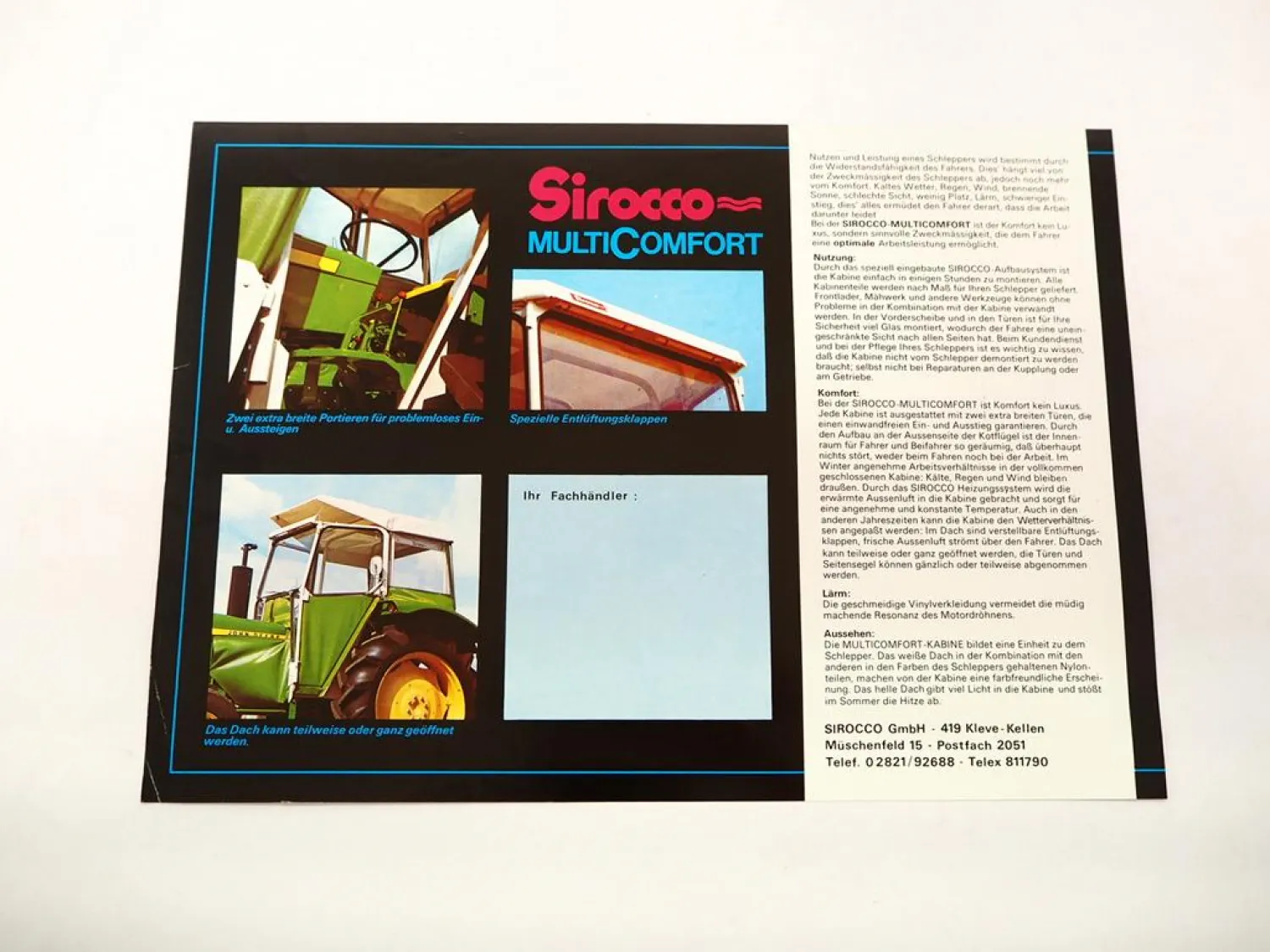 Original Prospekt Sirocco Traktorkabine an John Deere 2130 1980er Jahre