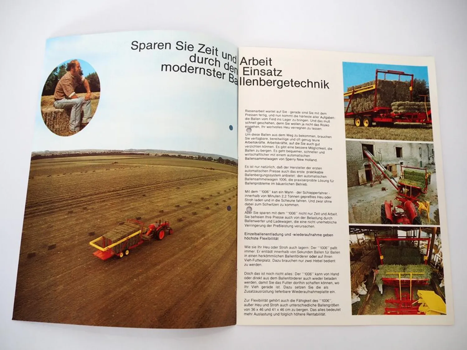 Original Prospekt Sperry New Holland 1006 Ballensammelwagen 1977