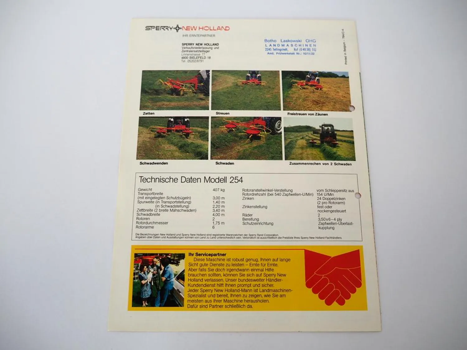 Original Prospekt Sperry New Holland 254 Zettrechwender 1978