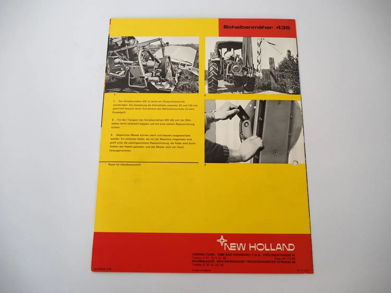 Original Prospekt Sperry New Holland 435 Scheibenmähwerk 1970