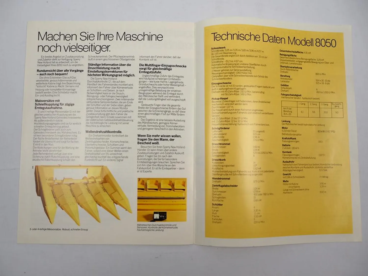 Original Prospekt Sperry New Holland 8050 Mähdrescher 1980er Jahre