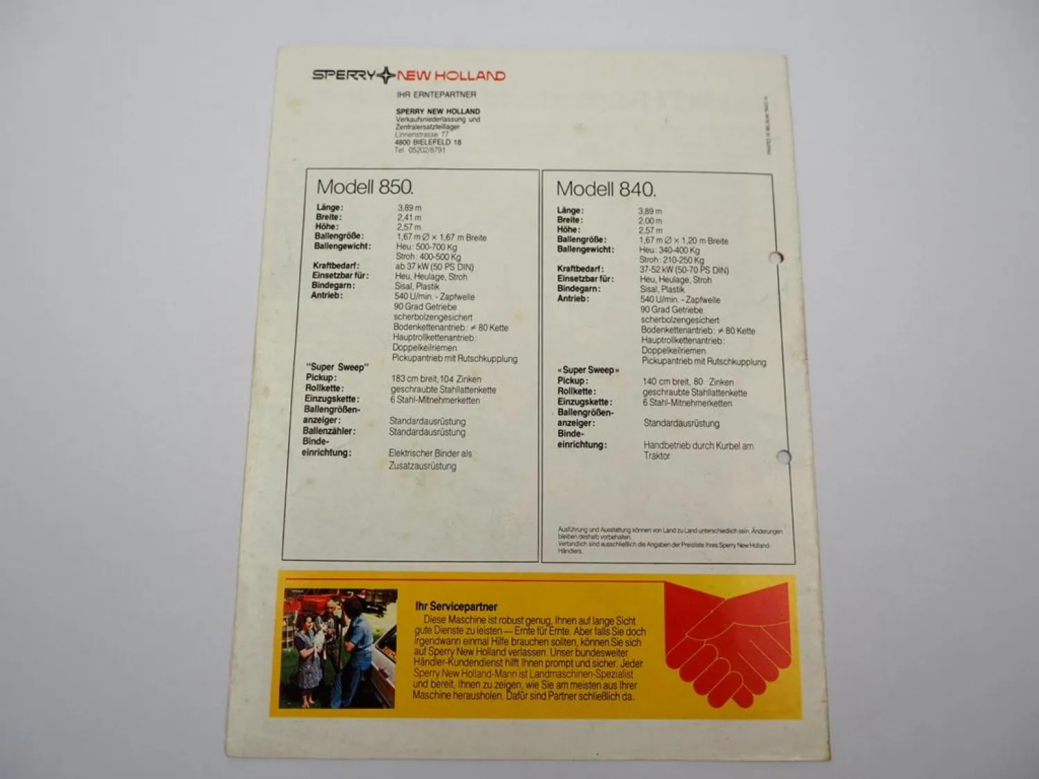 Original Prospekt Sperry New Holland 840 850 Rundballenpresse 1979
