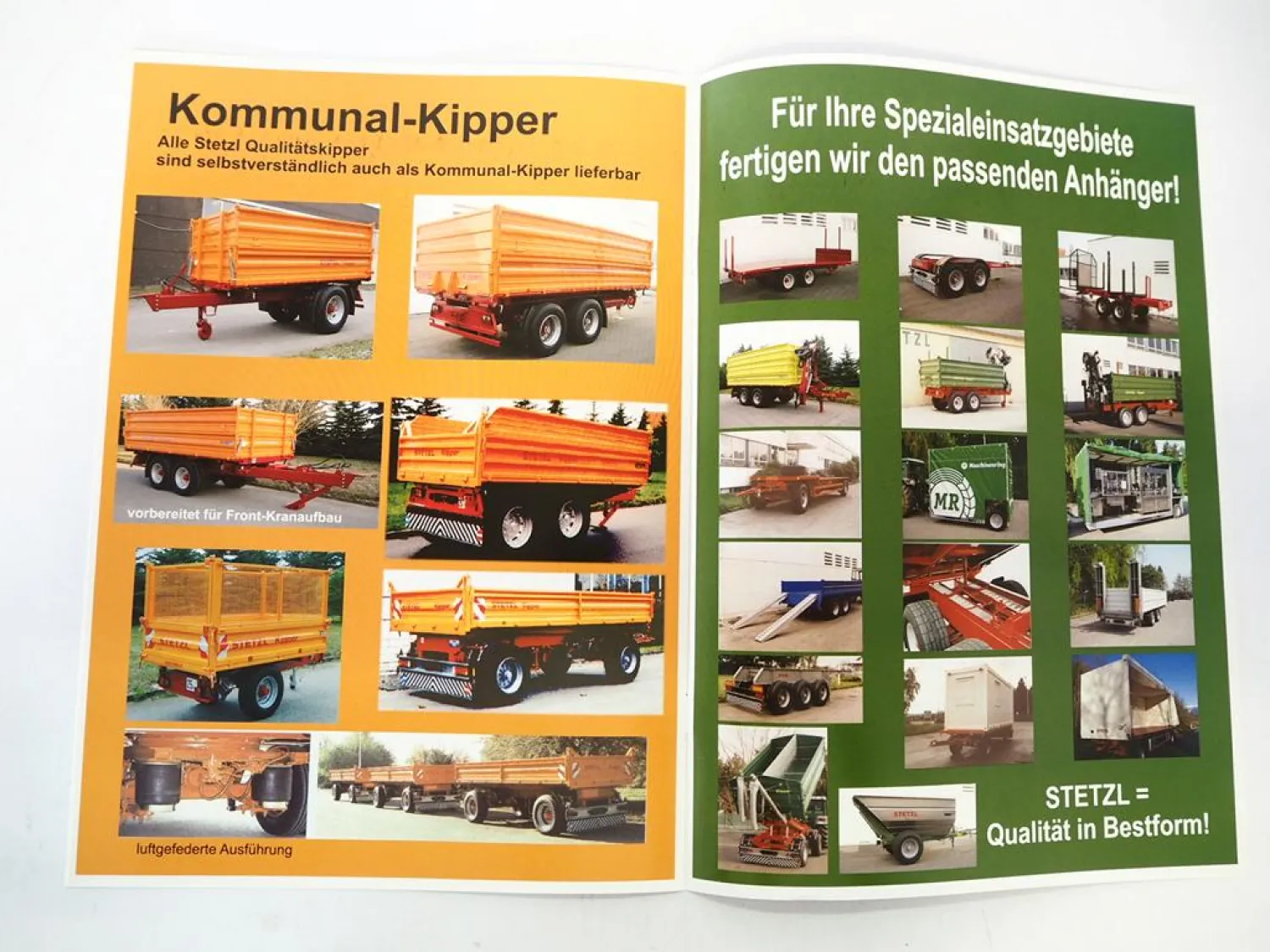 Original Prospekt Stetzl Muldenkipper Dreiseitenkipper Kommunalkipper Anhänger