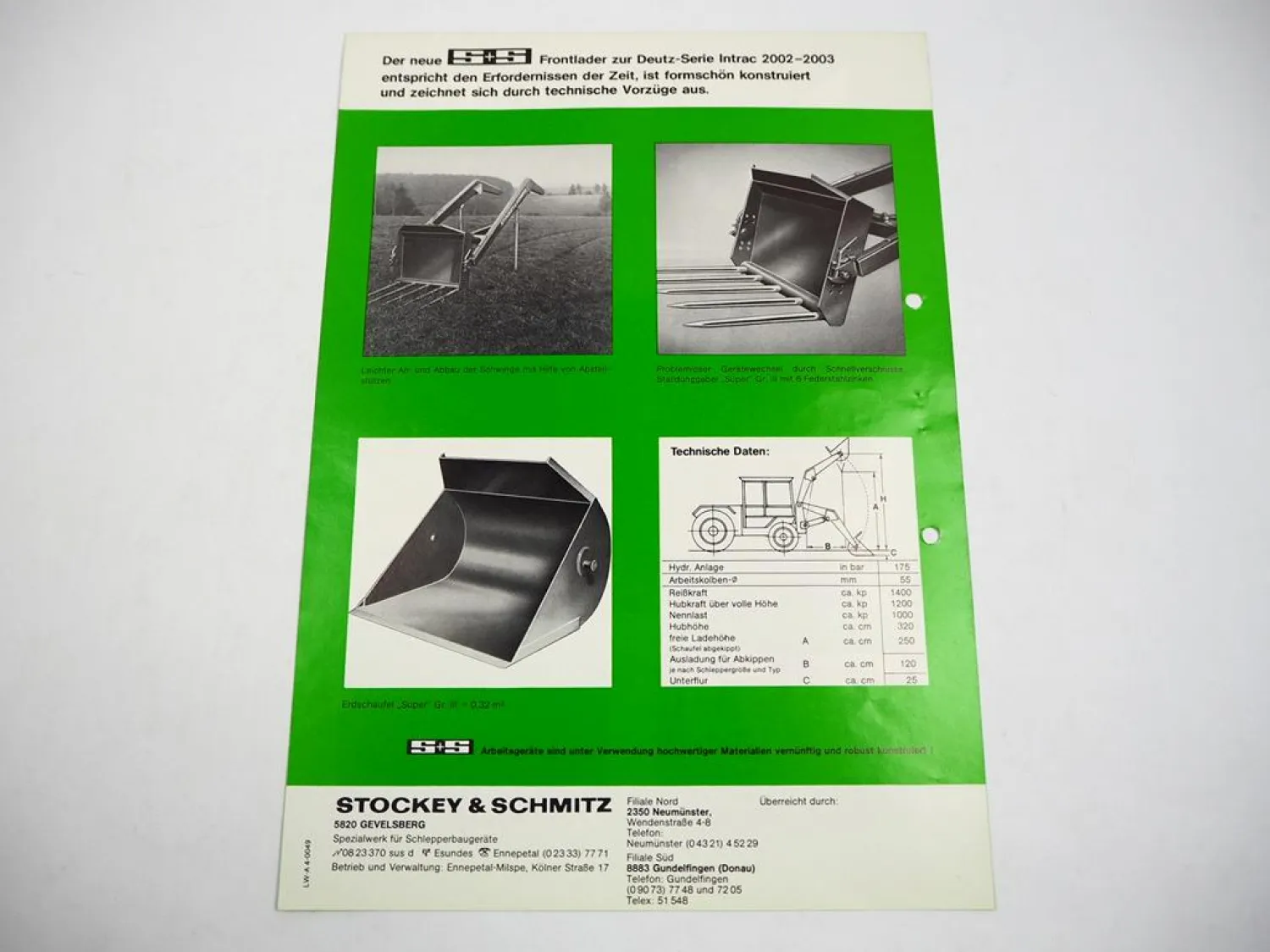 Original Prospekt Stockey & Schmitz S&S Frontlader mit Deutz Intrac 2002 2003