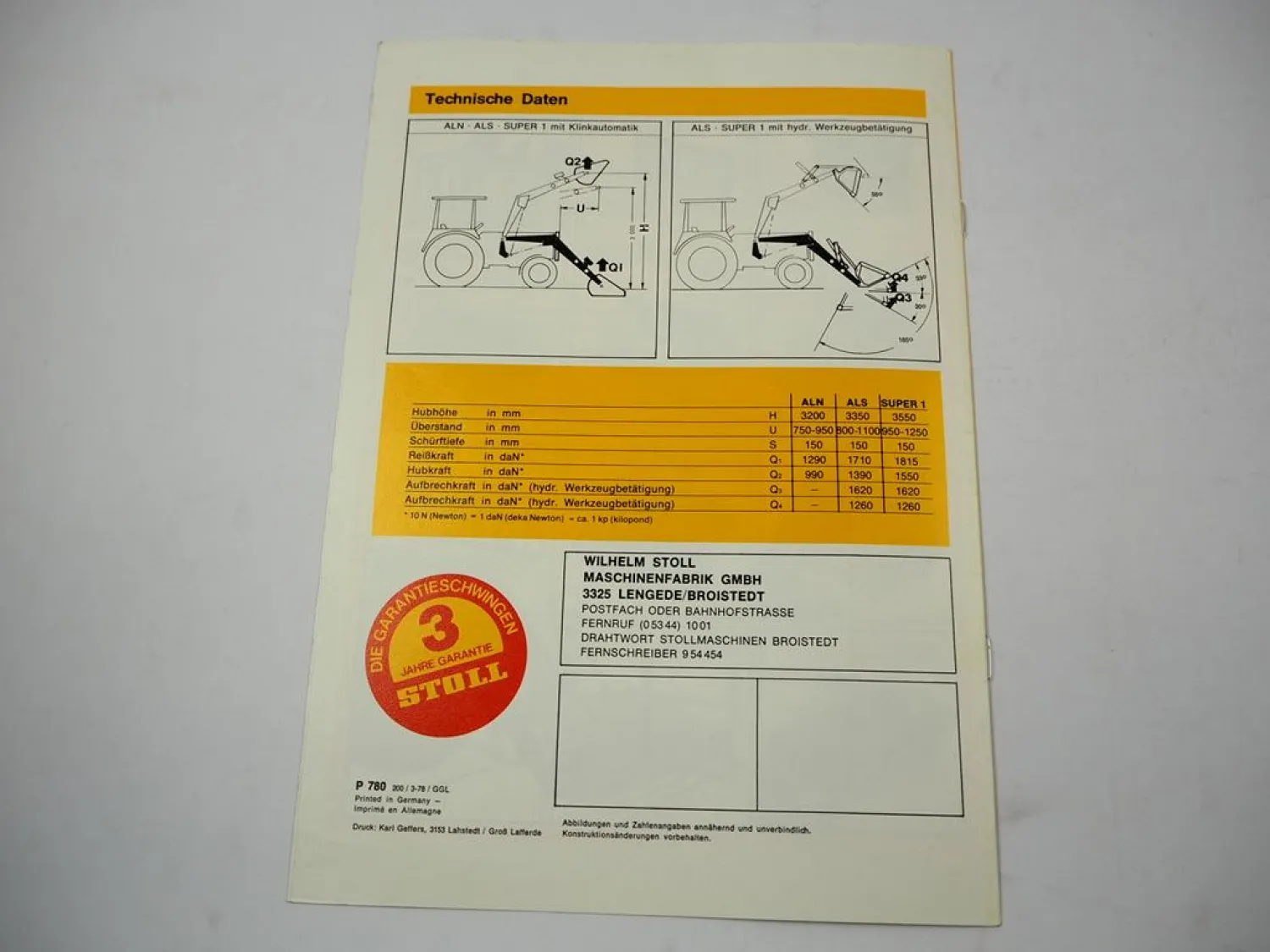 Original Prospekt Stoll Frontlader ALN ALS an Schlepper Schlüter Fendt Fiat 1978