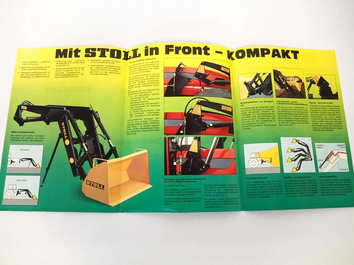 Original Prospekt Stoll Frontlader Kompakt 10 20 30 40 mit Arbeitswerkzeug 1985