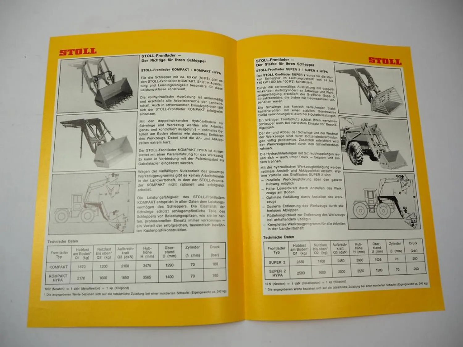 Original Prospekt Stoll Frontlader Super2 Kompakt an MB-trac Schlüter Fendt 1980