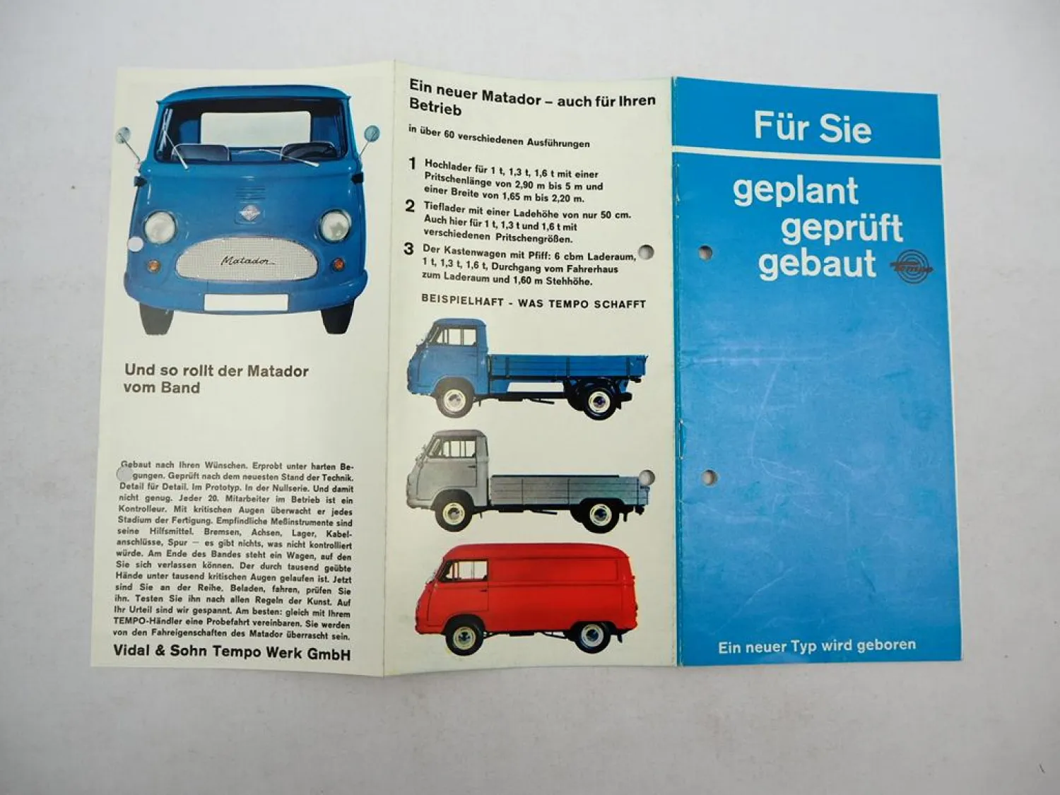 Original Prospekt Tempo Matador E Pritschenwagen Kastenwagen ca. 1963